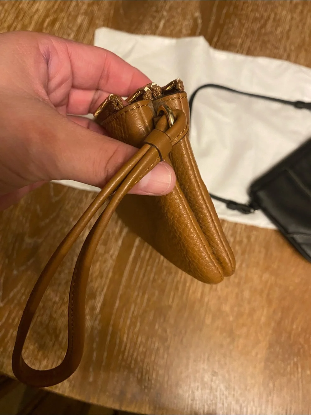 Coach Black Leather Wristlet with Top Zip and Strap